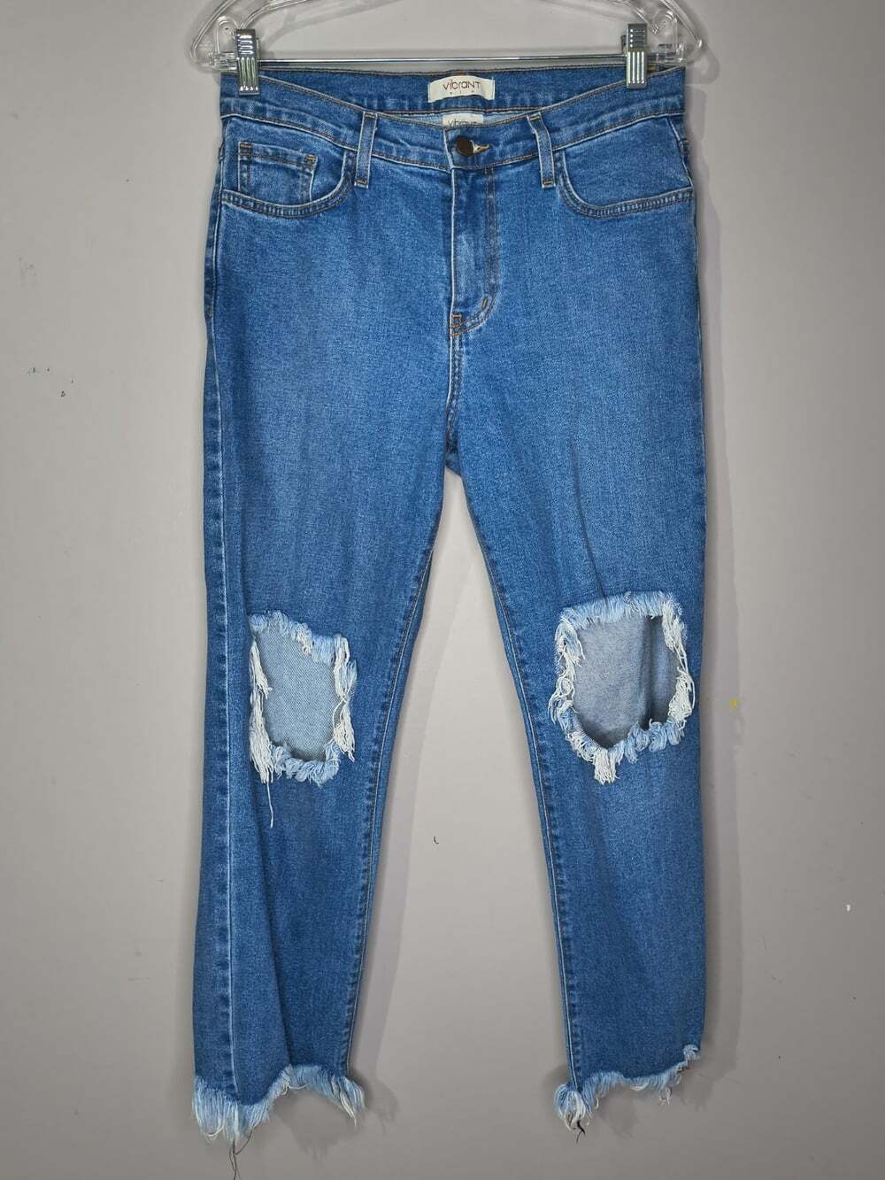 Vibrant M.I.U Distressed Straight Leg Cropped Frayed Raw Hem Jeans Size 26
